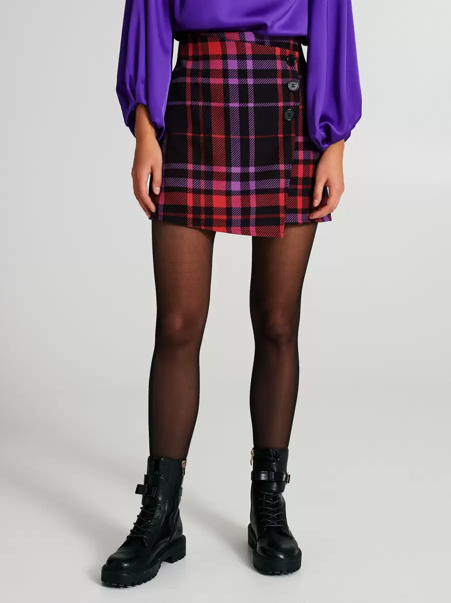 Var. Magenta Energy-Efficient Checkered Wrap Skirt Women Skirts - 2