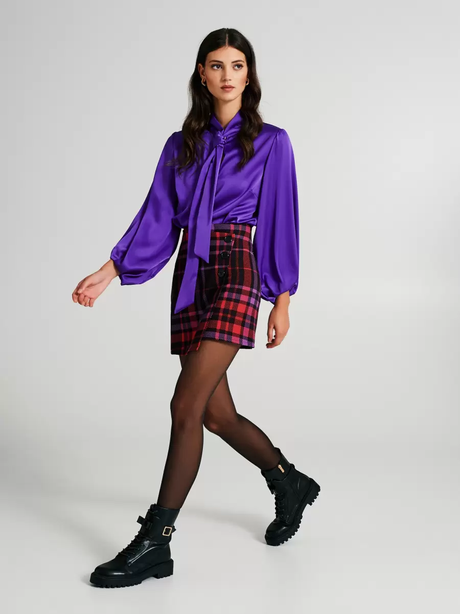 Var. Magenta Energy-Efficient Checkered Wrap Skirt Women Skirts