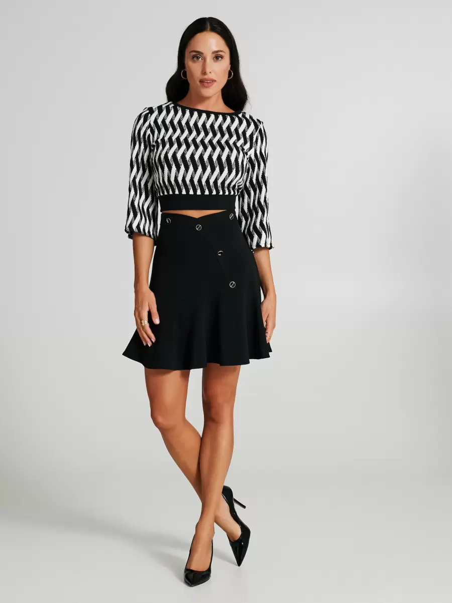 Mini Full Skirt With Buttons Skirts Black Top-Notch Women