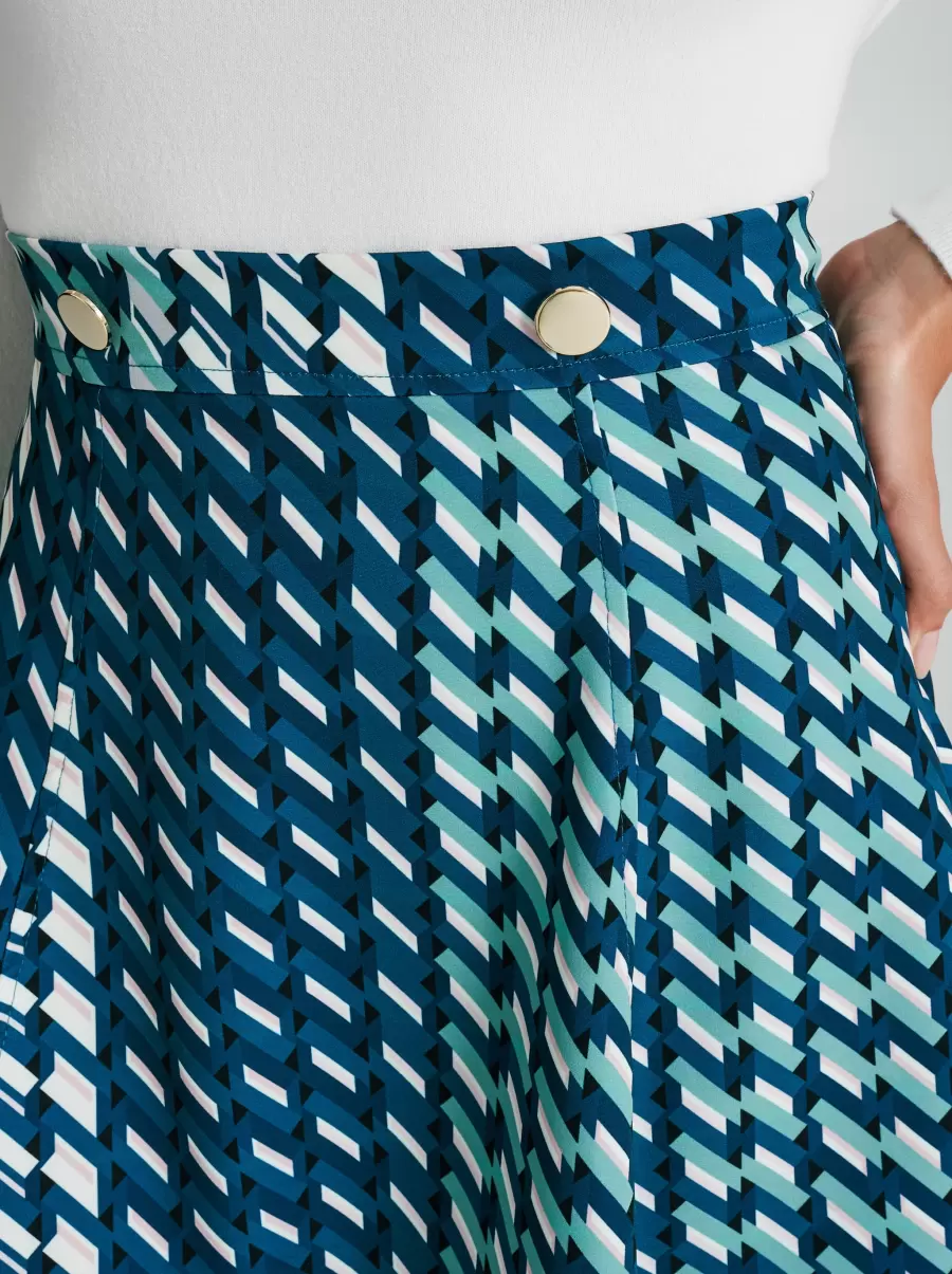 Short Geometric Print Skirt Women Var Green Petroil Rugged Skirts - 4