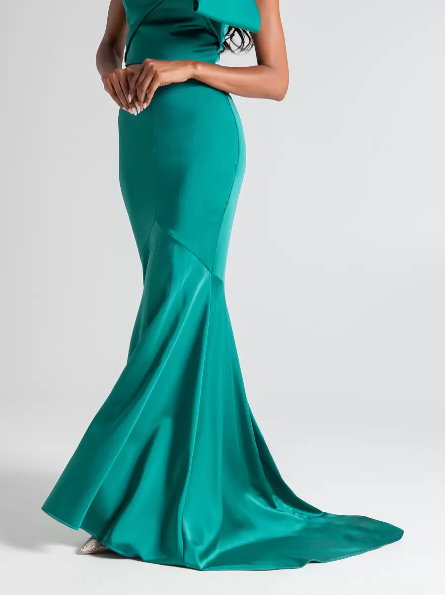 Professional Women Satin Mermaid Skirt Greem Emerald Skirts - 5