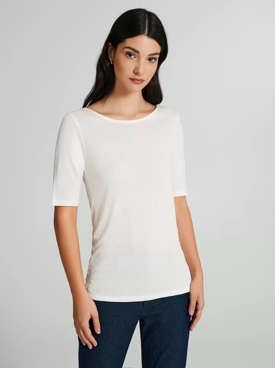 White Cream Elegant Women Tops & Tshirts 100% Ecovero® Viscose T-Shirt - 2