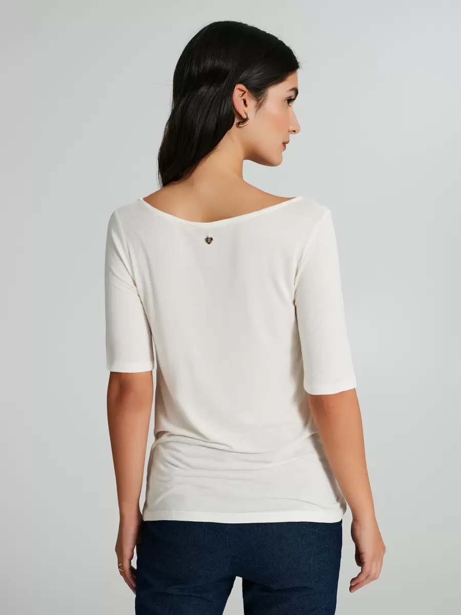 White Cream Elegant Women Tops & Tshirts 100% Ecovero® Viscose T-Shirt - 3