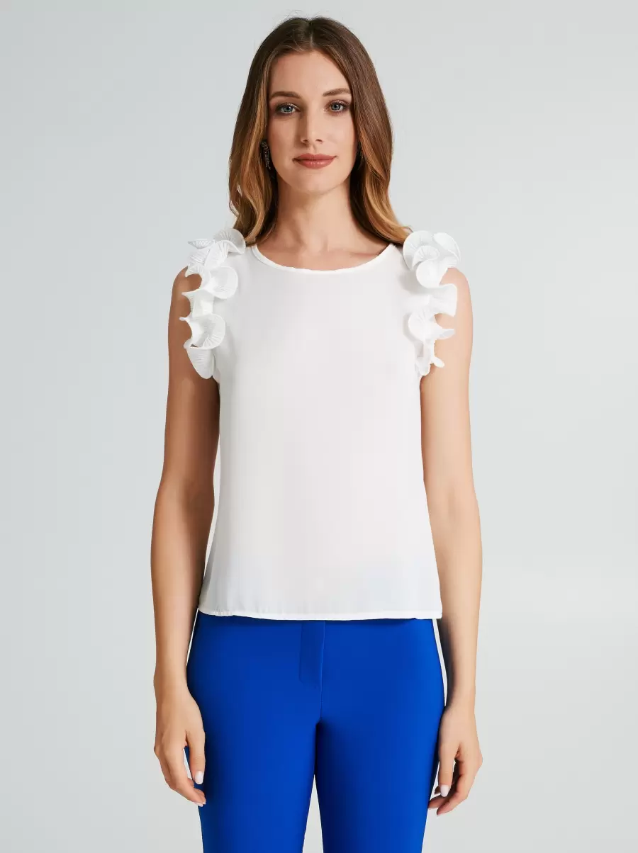 Top With Pleated Ruffle Women White Cream Sale Tops & Tshirts - 2
