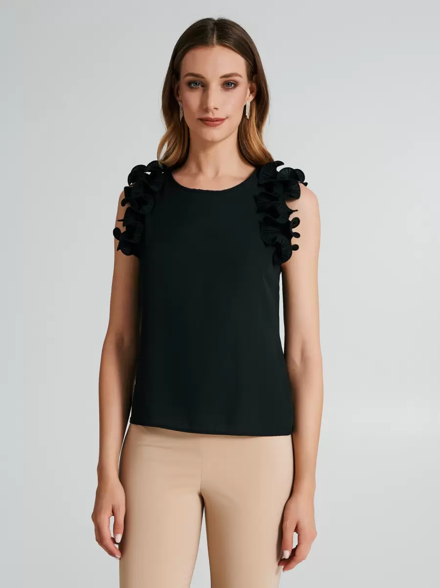 Top With Pleated Ruffle Tops & Tshirts Hot Black Women - 2