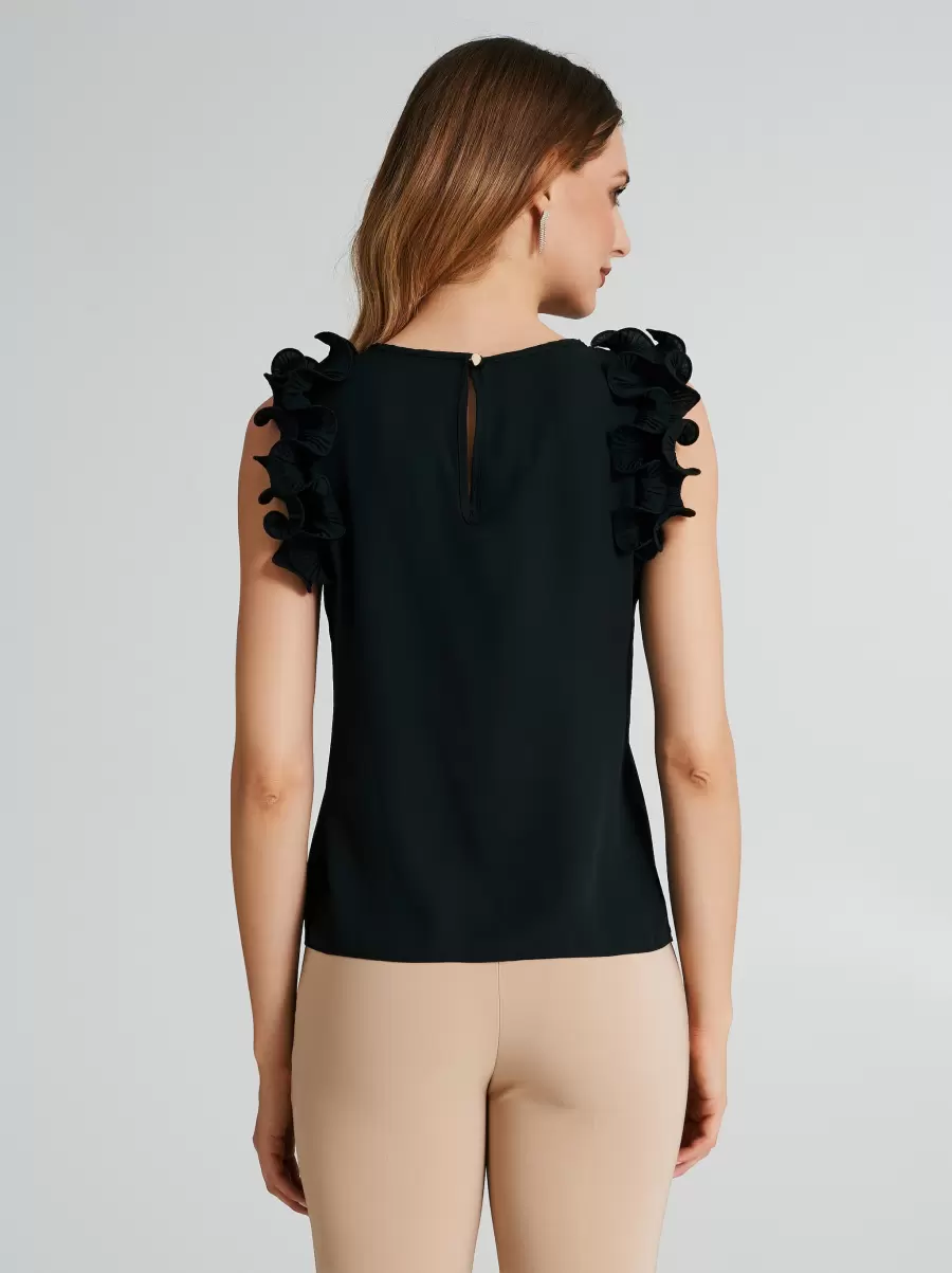 Top With Pleated Ruffle Tops & Tshirts Hot Black Women - 3