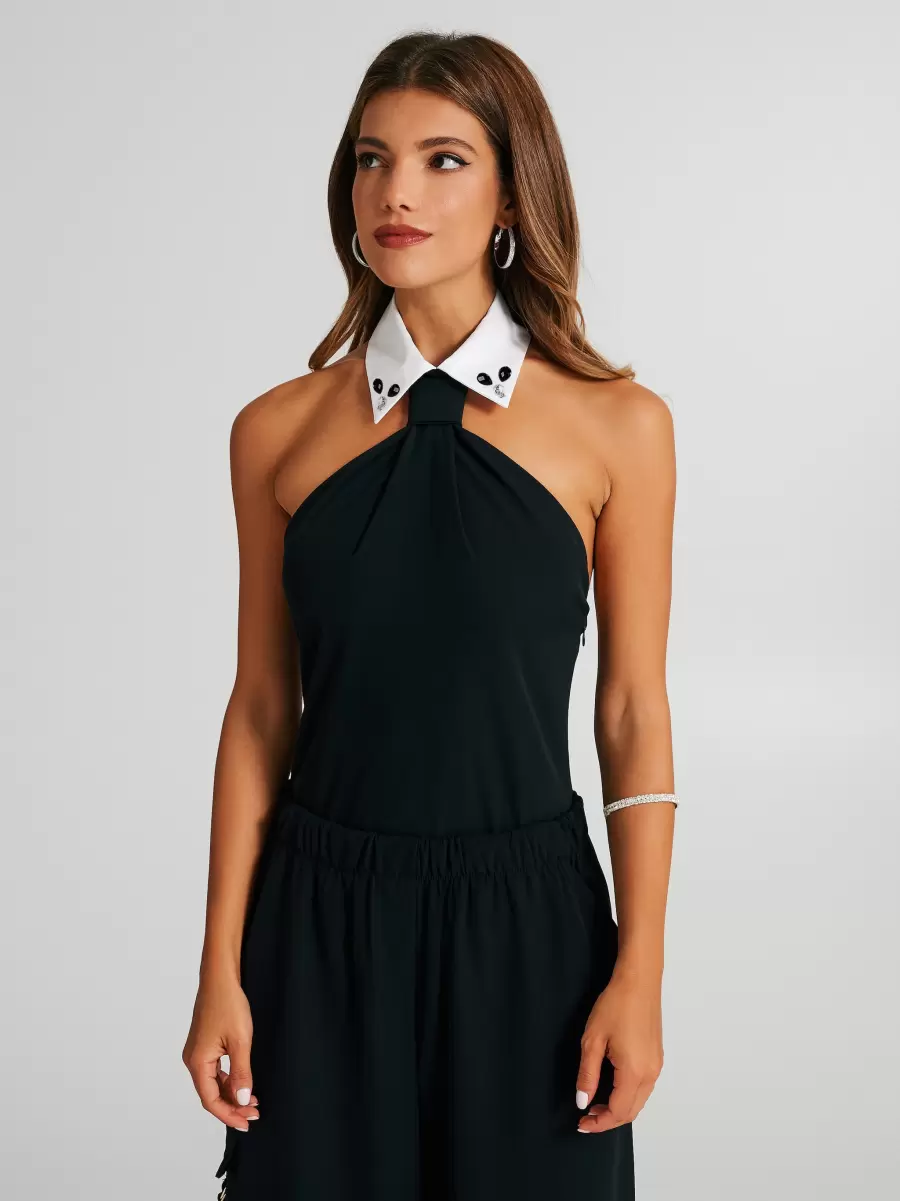 Necktie-Effect Top Affordable Tops & Tshirts Women Var Black - 2