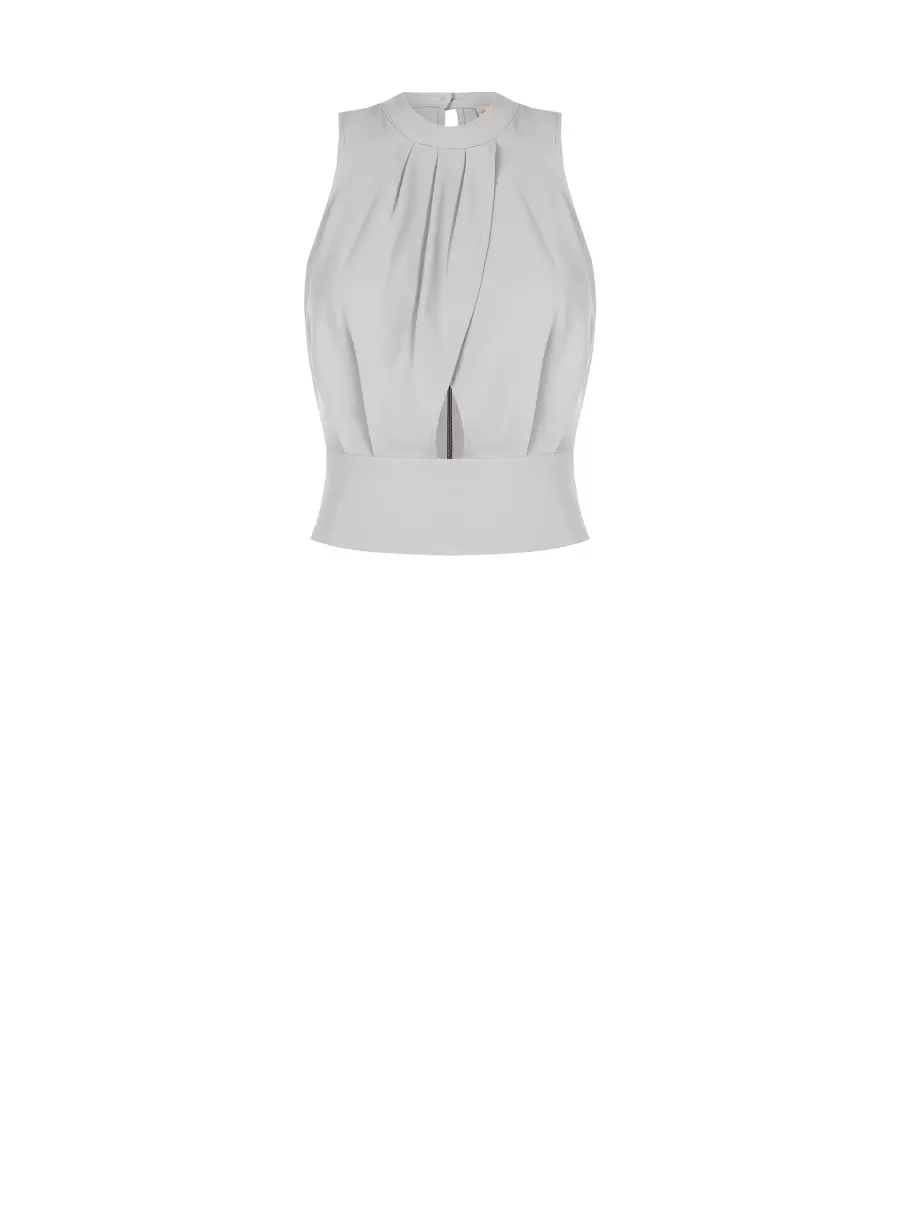 Tops & Tshirts Women Top With Balloon Sleeves In Crepe Fabric Discount Grigio Chiaro - 6