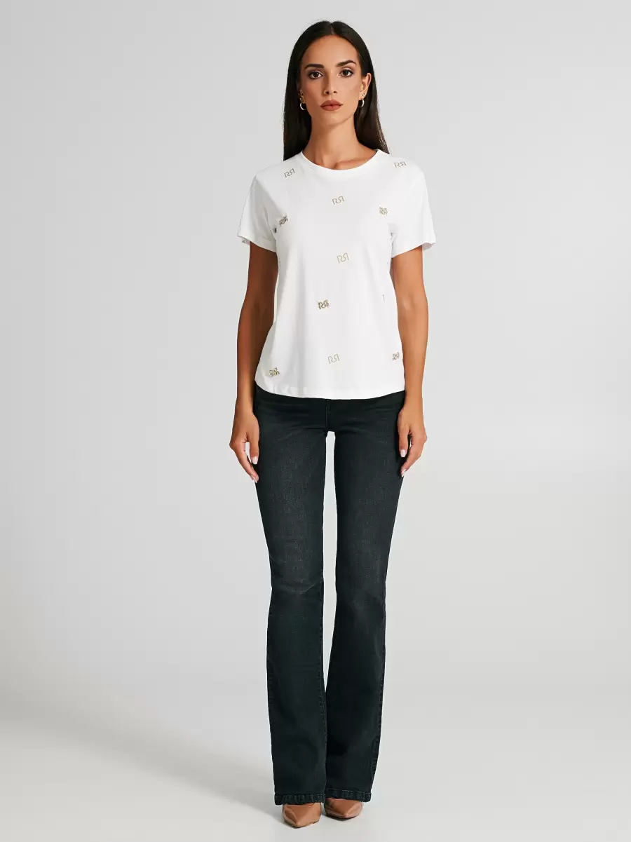 White Cream Women Outlet Tops & Tshirts Rr T-Shirt 100% Cotton - 1