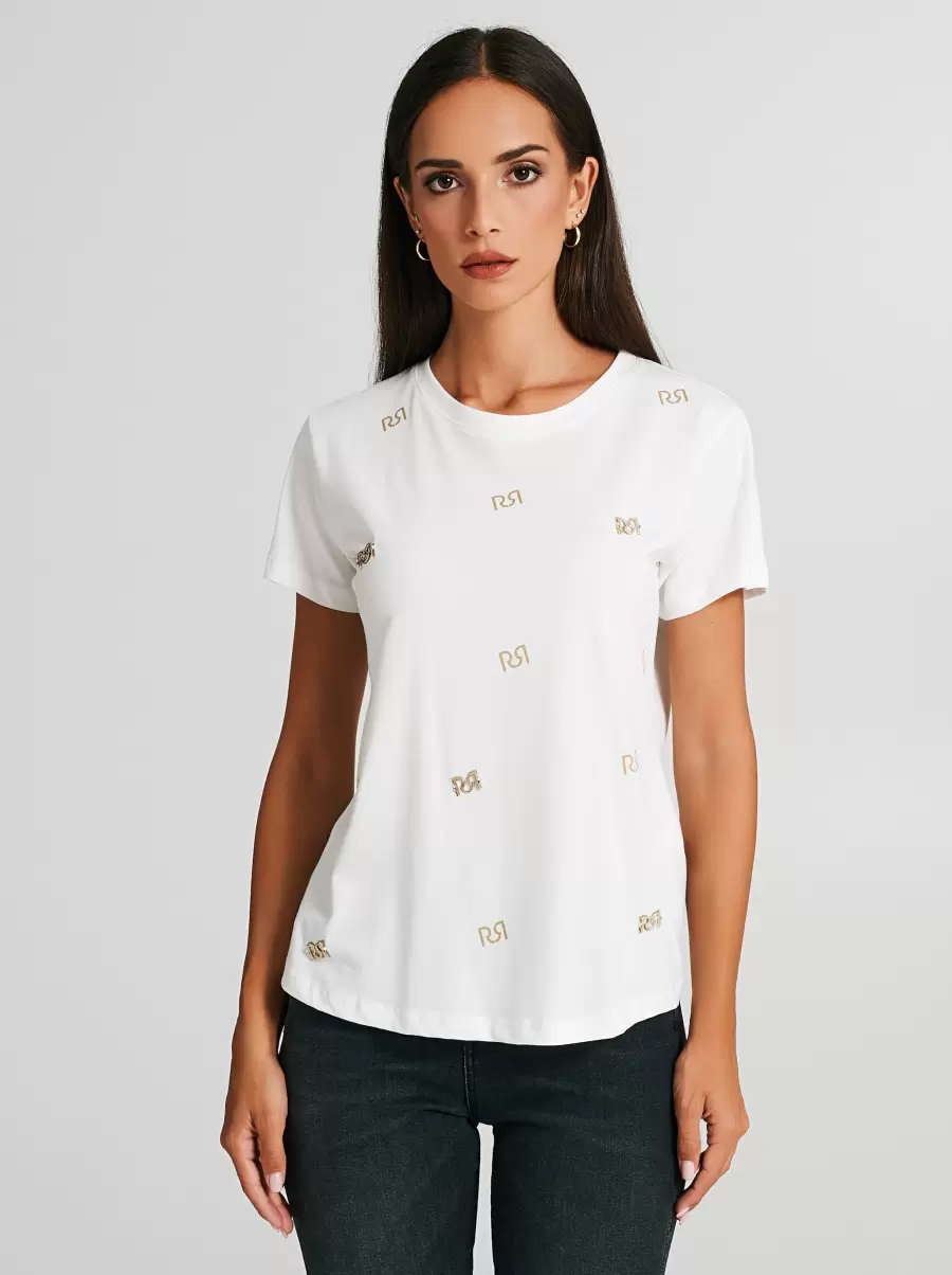 White Cream Women Outlet Tops & Tshirts Rr T-Shirt 100% Cotton - 2