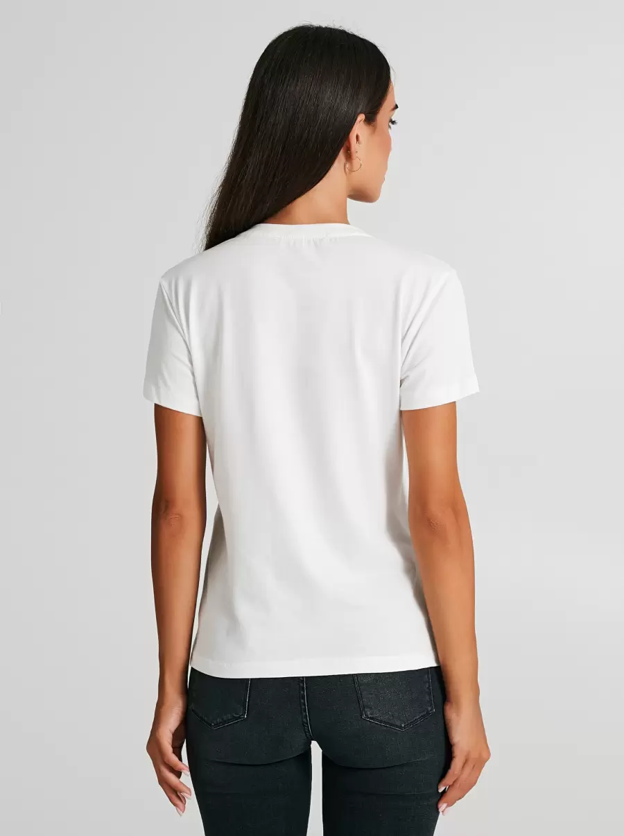 White Cream Women Outlet Tops & Tshirts Rr T-Shirt 100% Cotton - 3