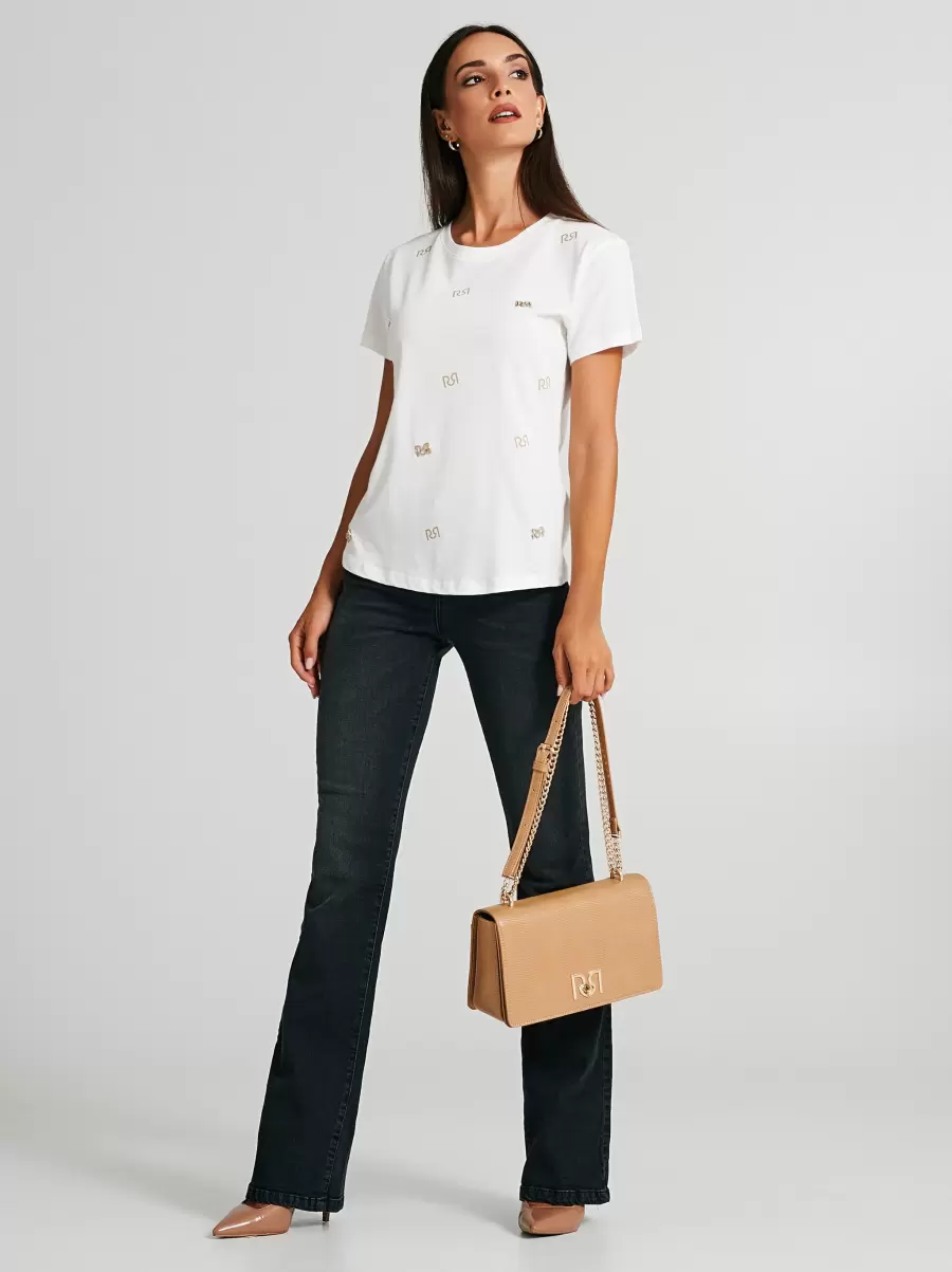 White Cream Women Outlet Tops & Tshirts Rr T-Shirt 100% Cotton - 6