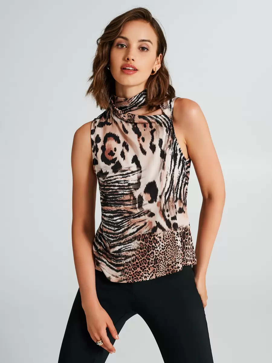 Var Brown Animal-Print Fitted Top Women Tops & Tshirts Stylish