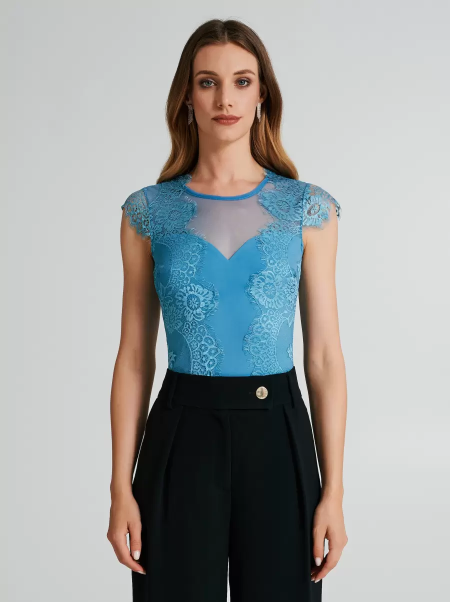 Lace Bodysuit Women Premium Tops & Tshirts Blue Ligh Paper Sugar - 2