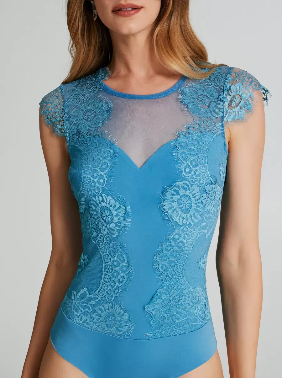 Lace Bodysuit Women Premium Tops & Tshirts Blue Ligh Paper Sugar - 4