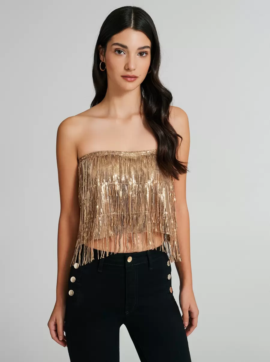 Buy Women Sequined And Fringed Tube Top Tops & Tshirts Gold - 2