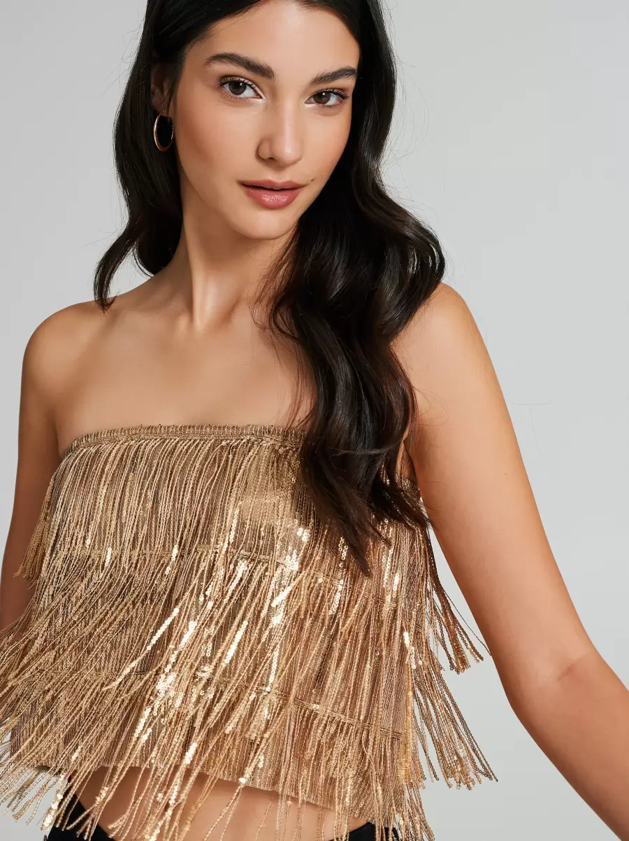 Buy Women Sequined And Fringed Tube Top Tops & Tshirts Gold - 4
