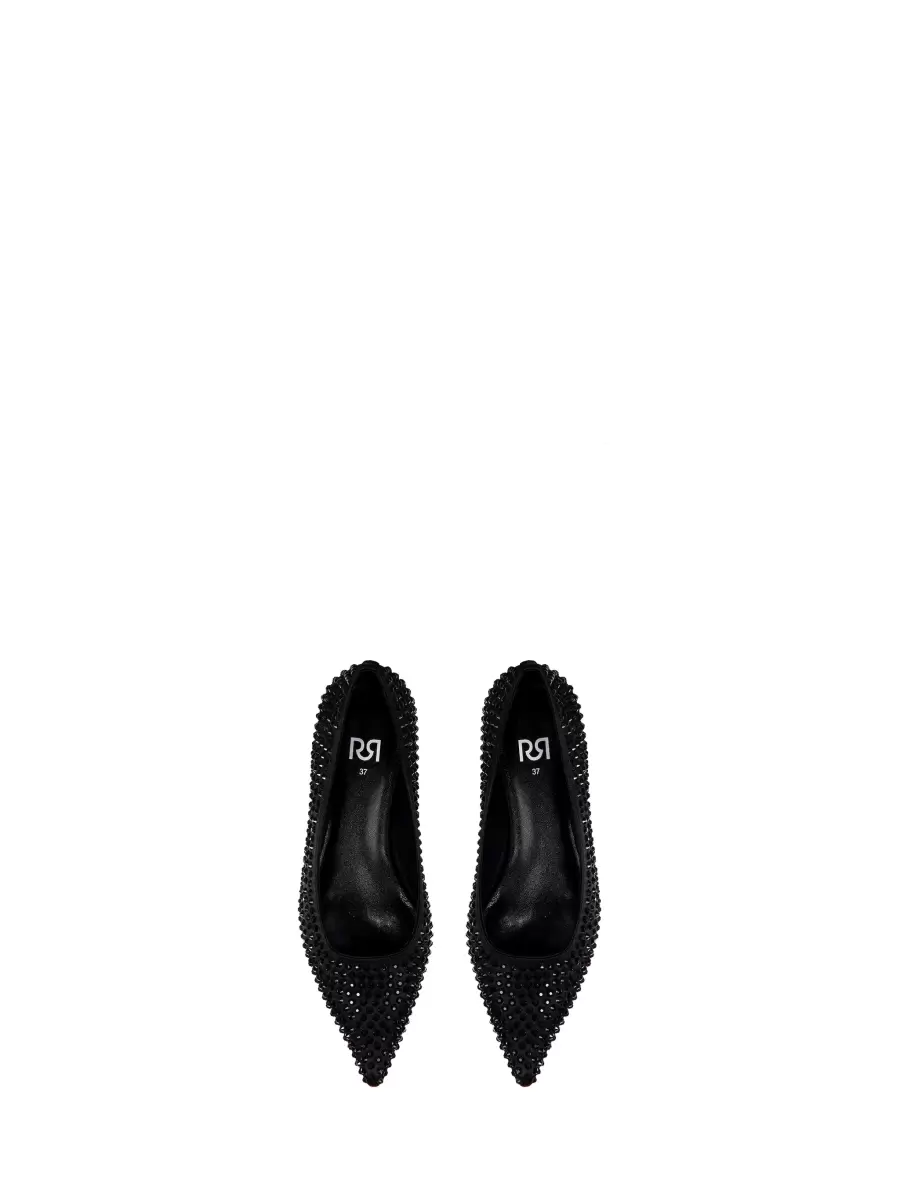 Black Vivid Women Footwear Flats With Macro Rhinestones - 5