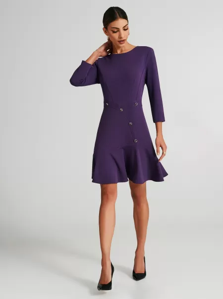 Short Dress With Full Skirt And Buttons Aubergine Violet Natural Women Dresses & Jumpsuits