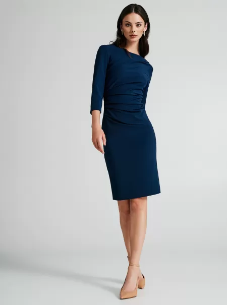 Blue Milano-Stitch Sheath Dress With Gathered Detail Women Affordable Dresses & Jumpsuits