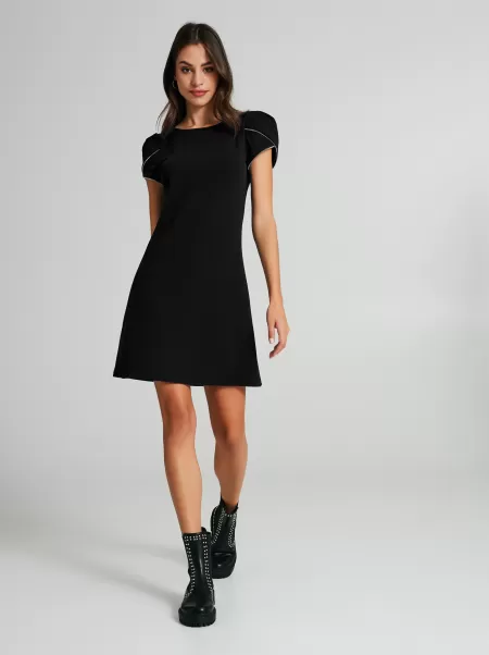 Black Mini Dress With Zipped Sleeves Women Liquidation Dresses & Jumpsuits