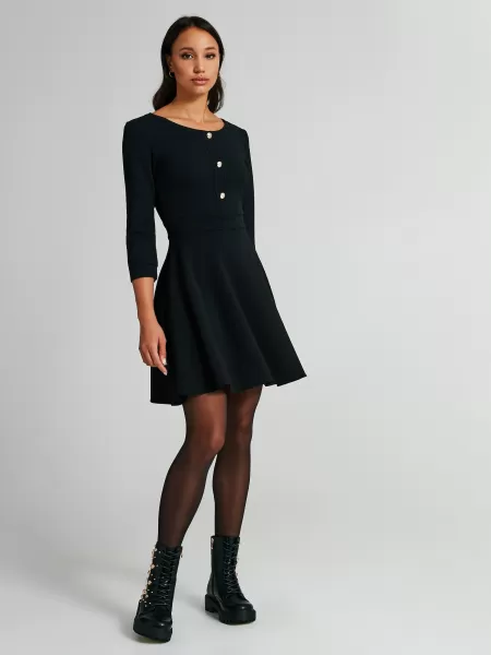 Dress With Full Skirt And Buttons Personalized Dresses & Jumpsuits Women Black