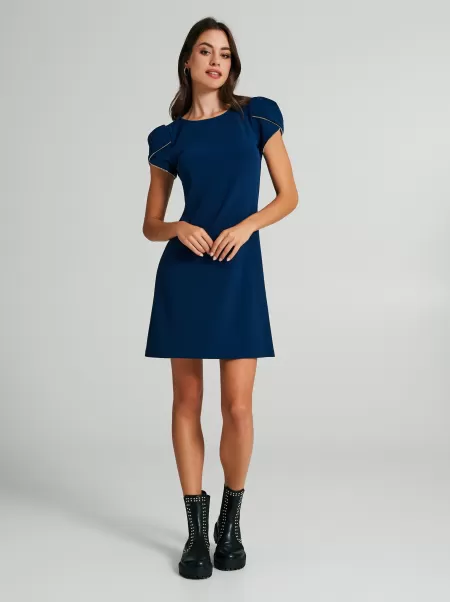 Blue Mini Dress With Zipped Sleeves Exclusive Offer Women Dresses & Jumpsuits