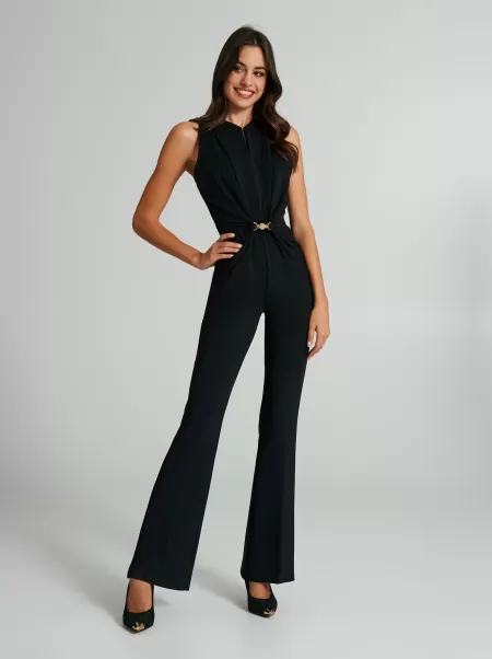 Dresses & Jumpsuits Flared Jumpsuit With A Jewel At The Waist Black Women Beauty