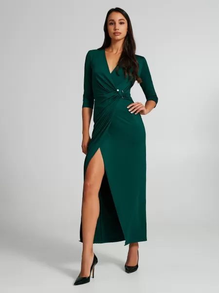 Dresses & Jumpsuits Lycra Dress With Pearl Clasp Women Advance Bottle Green