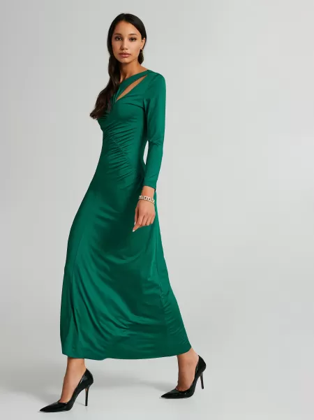 Long Dress With Gathered Details Dresses & Jumpsuits Greem Emerald Women Revolutionize
