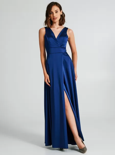Dresses & Jumpsuits Bargain Blue Long Satin Dress Women