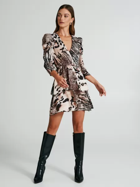 Special Price Animal Print Dress With Ruffles Dresses & Jumpsuits Var Brown Women