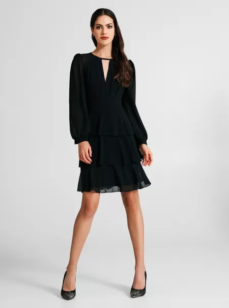 Black Discount Dresses & Jumpsuits Women Georgette Dress With Frills