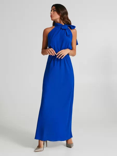 Women Practical Dresses & Jumpsuits Halter Dress With Bow Blue China