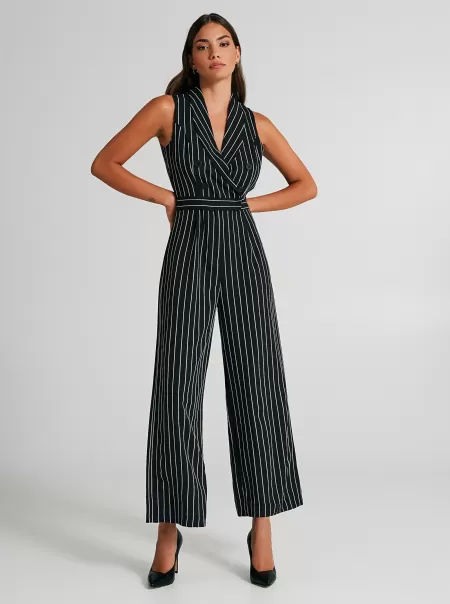 Dresses & Jumpsuits Black Pinstriped Jumpsuit With Buttons Ignite Women