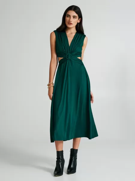 Exclusive Offer Midi Dress With Cut Out Women Green Dresses & Jumpsuits