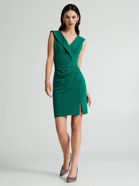 Verde Petrolio Sheath Dress With Lapels Dresses & Jumpsuits Women Versatile