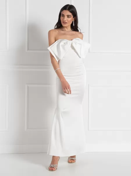 Dresses & Jumpsuits Bridal Collection Long Satin Dress With Bow Women Unique White