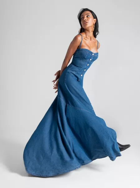 Reliable Blue Long Denim Dress Dresses & Jumpsuits Women