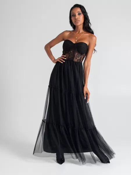 Tulle Dress With Lace Exclusive Offer Women Black Dresses & Jumpsuits