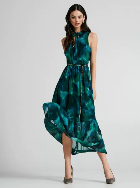 Markdown Dresses & Jumpsuits Women Var Green Georgette Dress With Abstract Pattern