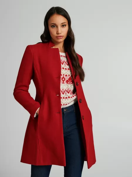 Certified Red Women Wool-Blend Coat Coats & Down Jackets