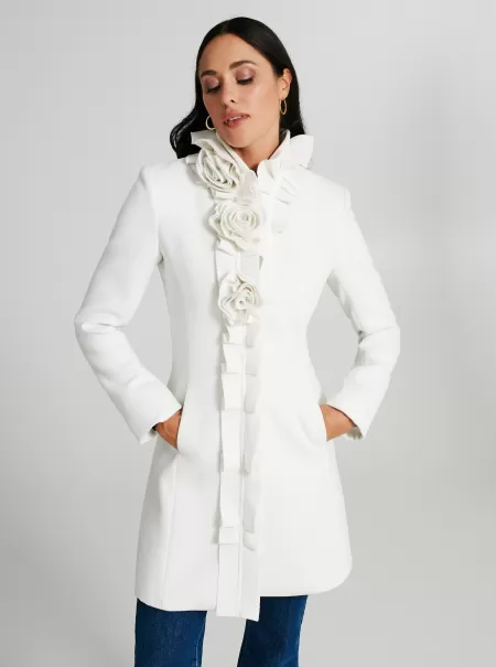 Final Clearance Women White Medium-Length Coat With Roses Coats & Down Jackets