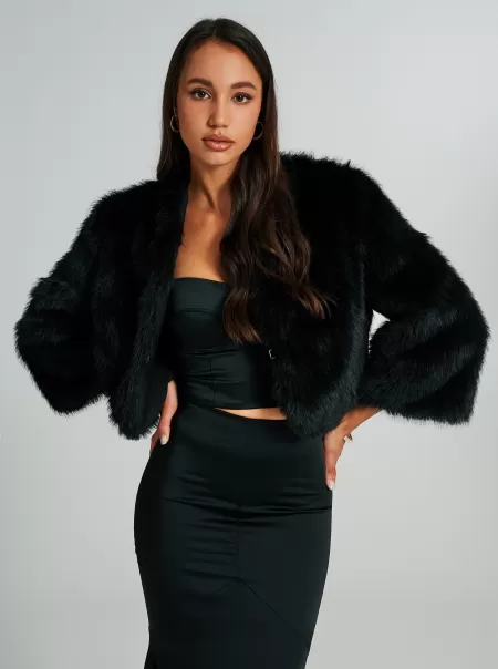 Cropped Faux Fur Coat Black Must-Go Prices Women Coats & Down Jackets