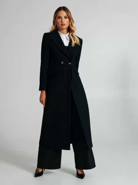 Long Coat With Two Buttons Women Black Coats & Down Jackets Cut-Price