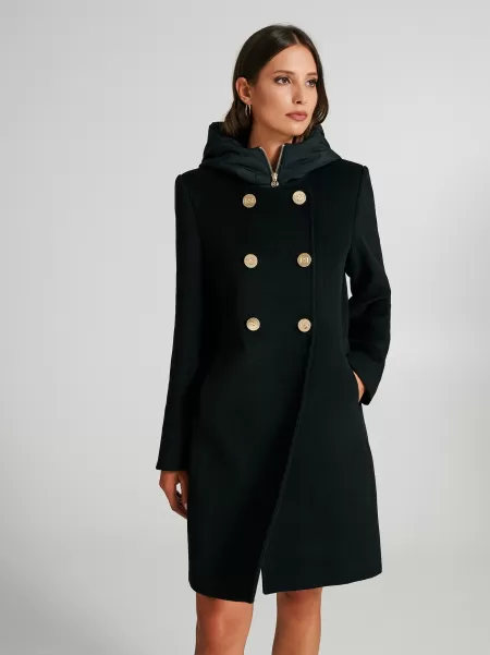 Sale Coats & Down Jackets Black Women Double-Breasted Coat With Hood