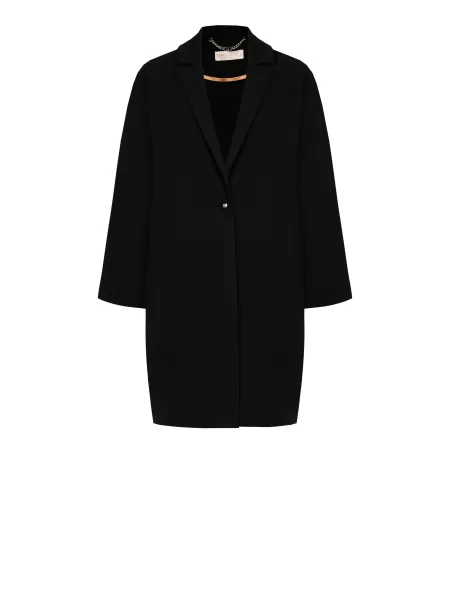Black One-Button Medium Coat Women Coats & Down Jackets Normal