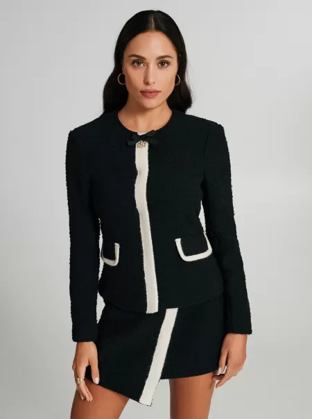 Woven Matte Jacket With Contrasting Edges Black Women Fashionable Jackets & Waistcoat