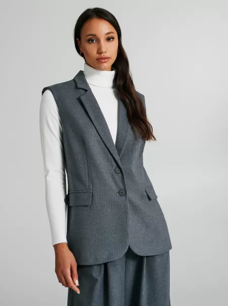 Var Grey Jackets & Waistcoat Discount Long Pinstripe Waistcoat Women