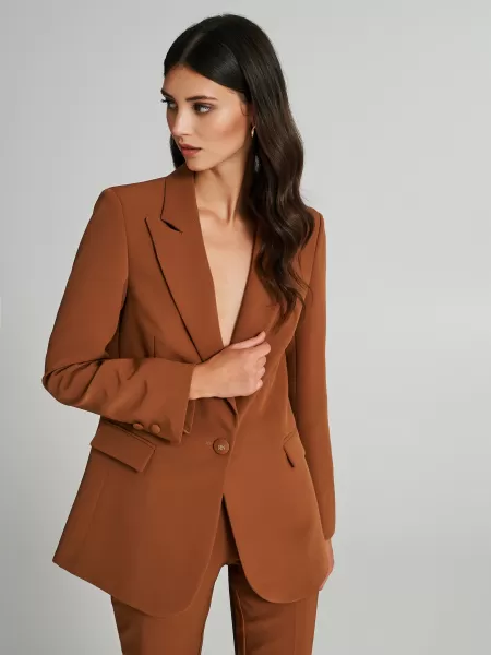 Single-Button Long Jacket Jackets & Waistcoat Women Easy Brown